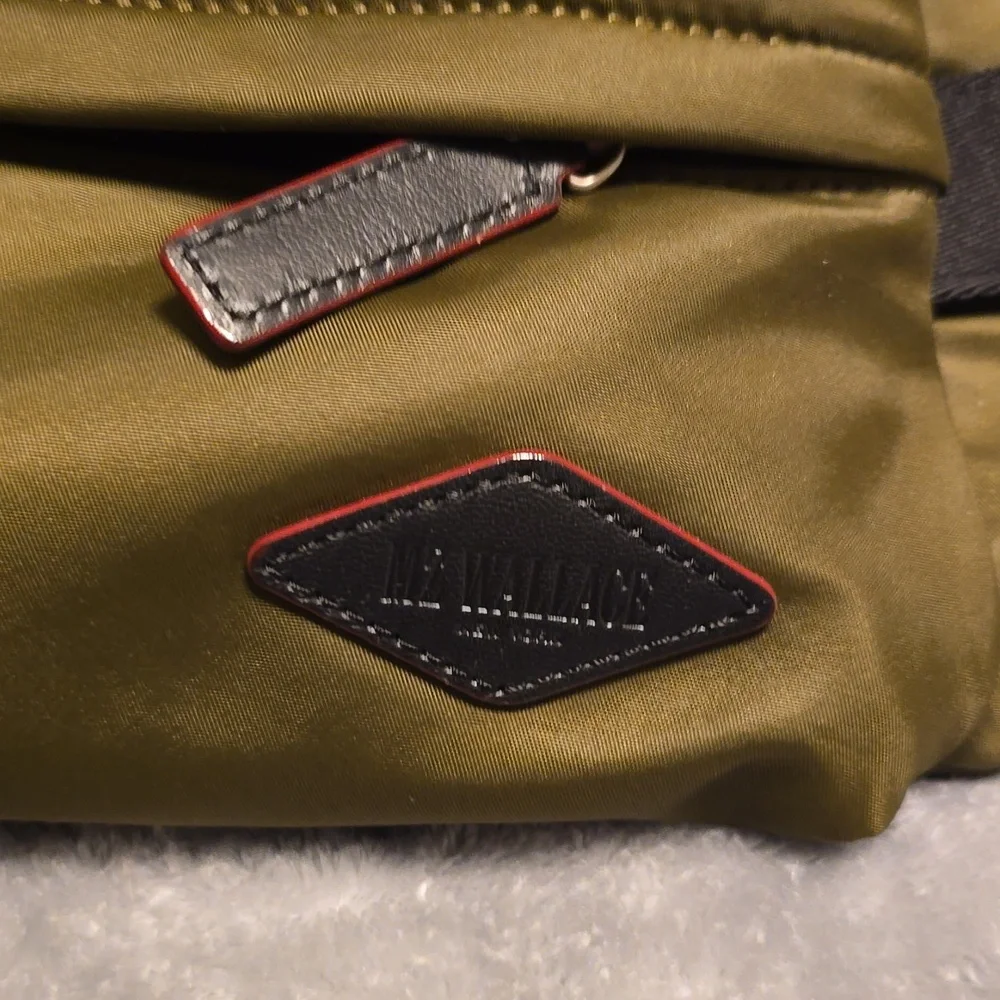 MZ Wallace Olive Green Nylon Crossbody Belt Bag with Black Strap